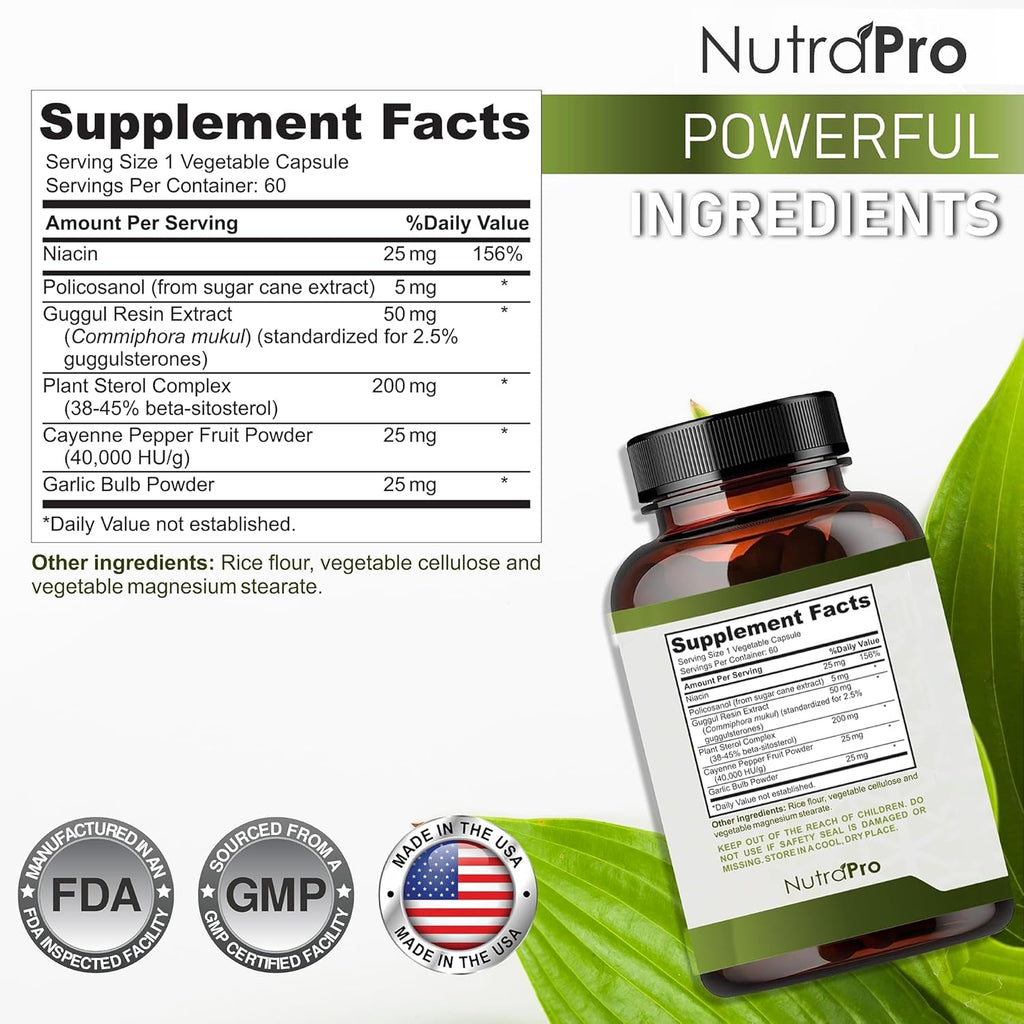 Heart Health Cholesterol Supplements - Cholesterol Health & Heart Support with Plant Sterols, Niacin & Garlic Powder.Vitamins Pills for Healthy Cholesterol and Healthy Heart.Two Months Supply.