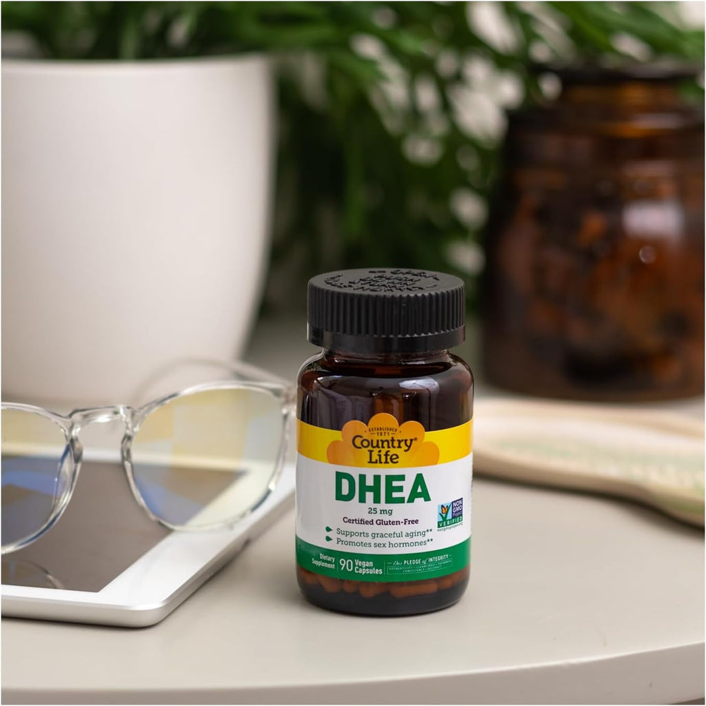 Country Life DHEA 25Mg, 90 Vegan Capsules, Certified Gluten Free, Certified Vegan, Non-Gmo Verified,