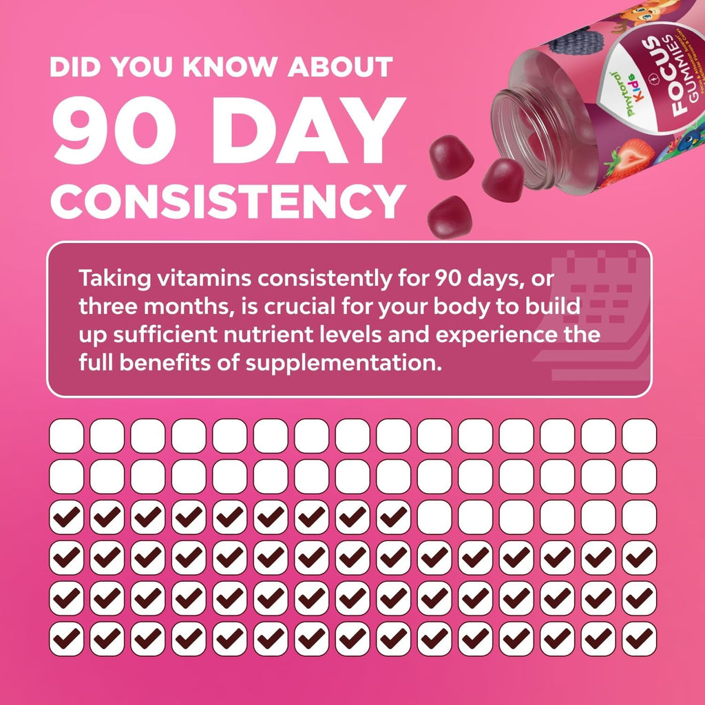 Phytoral Vegan Kids Focus Gummies - Potent Chewable Brain Support for Children - Enhances Concentration & Memory - Calming Supplements & Focus Gummies for Kids - Non-Gmo & Gluten-Free - 60 Count