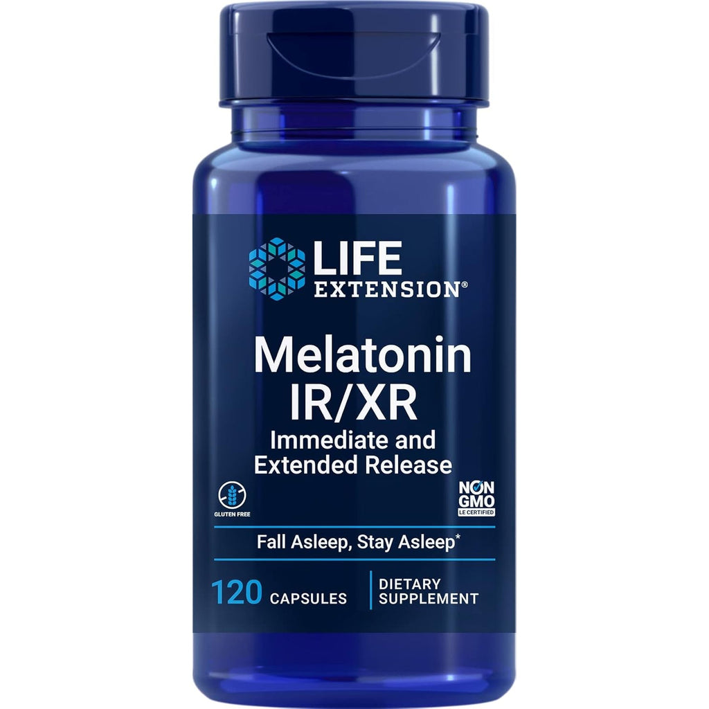 Life Extension Melatonin IR/XR 120 Capsules - Immediate & 7 Hour Extended-Release - Night Time Supplement - Supports Staying Asleep - Non-Gmo, Gluten-Free
