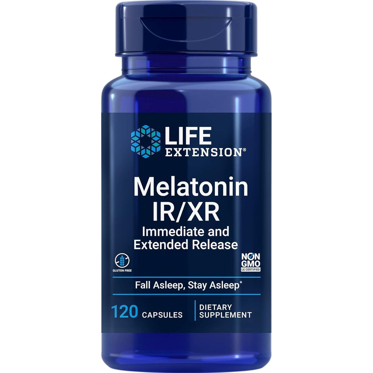 Life Extension Melatonin IR/XR 120 Capsules - Immediate & 7 Hour Extended-Release - Night Time Supplement - Supports Staying Asleep - Non-Gmo, Gluten-Free