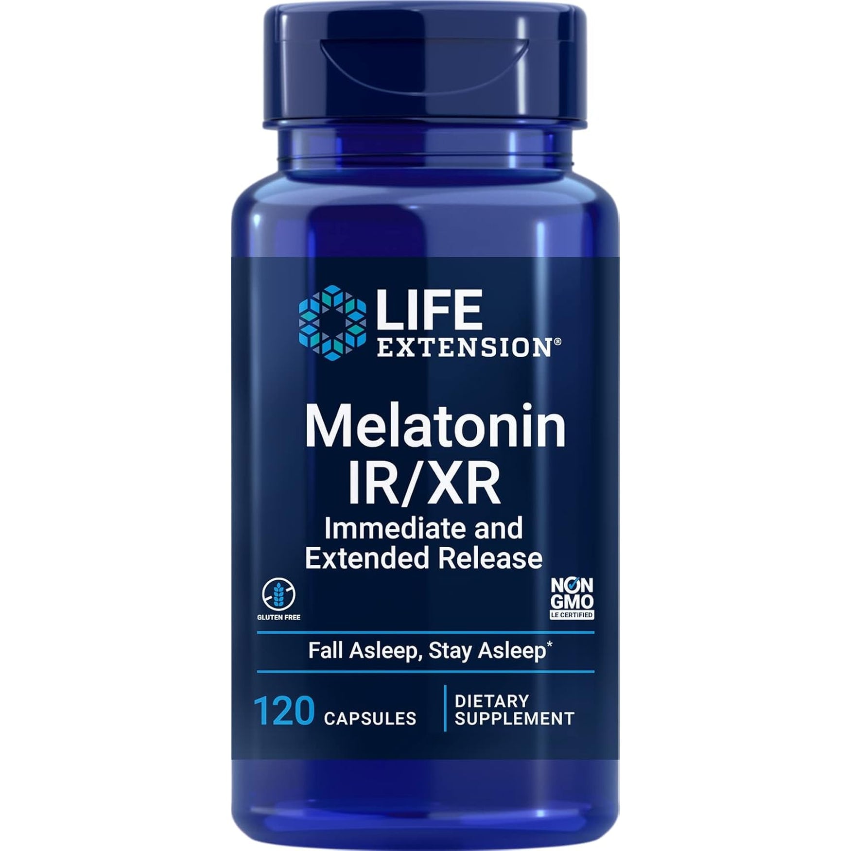 Life Extension Melatonin IR/XR 120 Capsules - Immediate & 7 Hour Extended-Release - Night Time Supplement - Supports Staying Asleep - Non-Gmo, Gluten-Free
