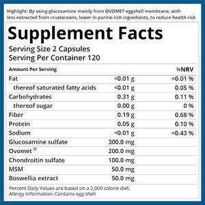5-Day Fast-Acting Glucosamine Chondroitin MSM - Joint Health Supplement with OVOMET Eggshell Membrane & Boswellia, Support Joint Comfort, Cartilage, Strength & Flexibility - Made in Germany, 120Ct