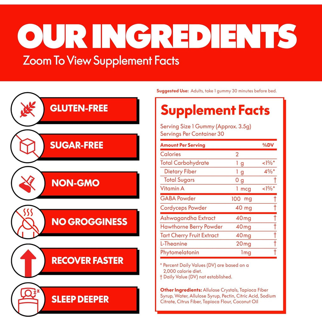 NOKT Sleep Gummies - Tart Cherry & Vegan Melatonin, Sugar-Free, Gluten-Free, Nutritional Supplement, 30 Gummies, Tart Cherry Flavor, Gummy Form, Deep Restorative Sleep Support
