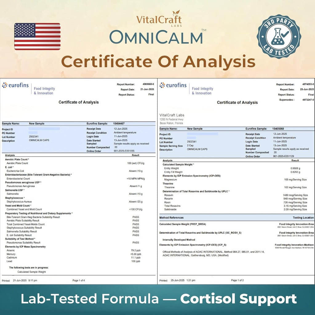 Omnicalm Cortisol Supplements for Women & Men | Cortisol Reducer & Manager with Sensoril Ashwagandha, Suntheanine L-Theanine, Magnesium Glycinate | Physician-Formulated 14-In-1 Stress Relief - USA