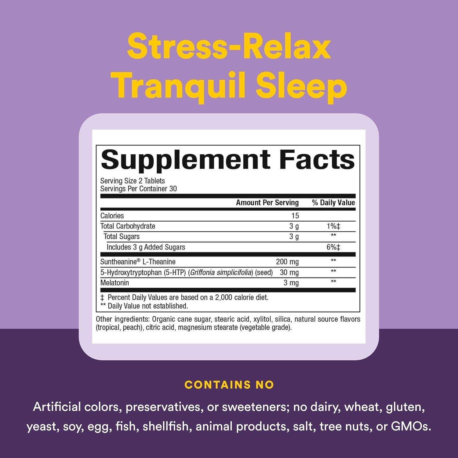 Natural Factors Tranquil Sleep - Calm Sleep Health Supplement - Relaxation Support Supplement with Melatonin & 5-HTP - 60 Chewable Tablets (30 Servings)