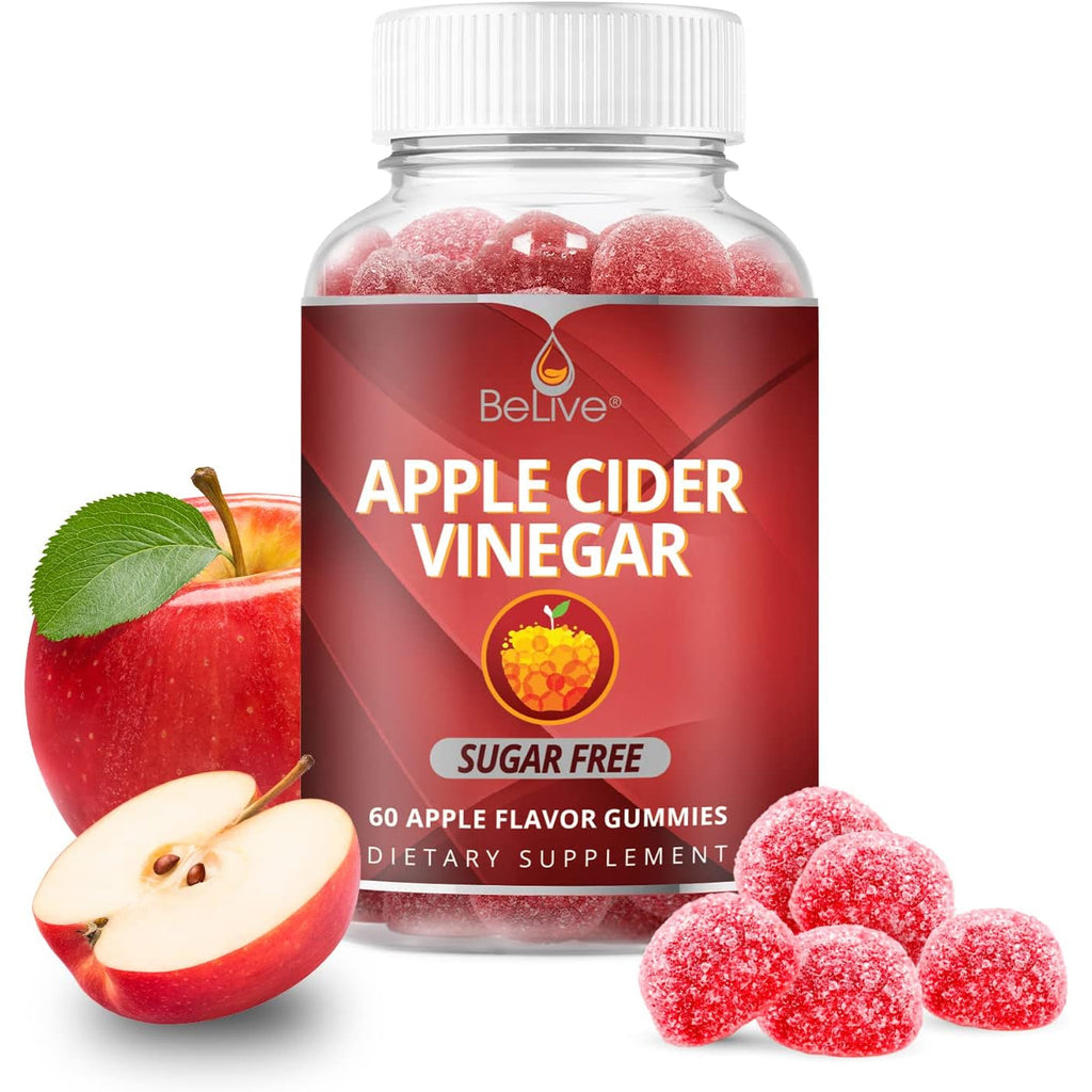 Belive Apple Cider Vinegar Gummies - ACV Gummies without Sugar I Detox & Cleanse Digestive Health I Alternative to Capsules, Vegan, Keto Friendly, Gluten Free | 60 Ct