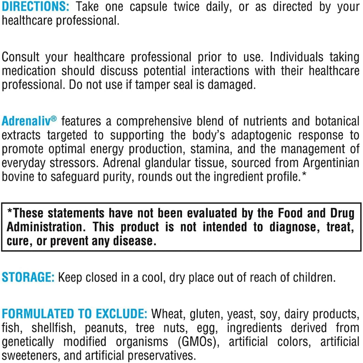 XYMOGEN Adrenaliv - Adrenal Support Supplement* - Stress Response, Energy & Stamina Support* - Non-Gmo, Gluten-Free, Dairy Free - 120 Capsules