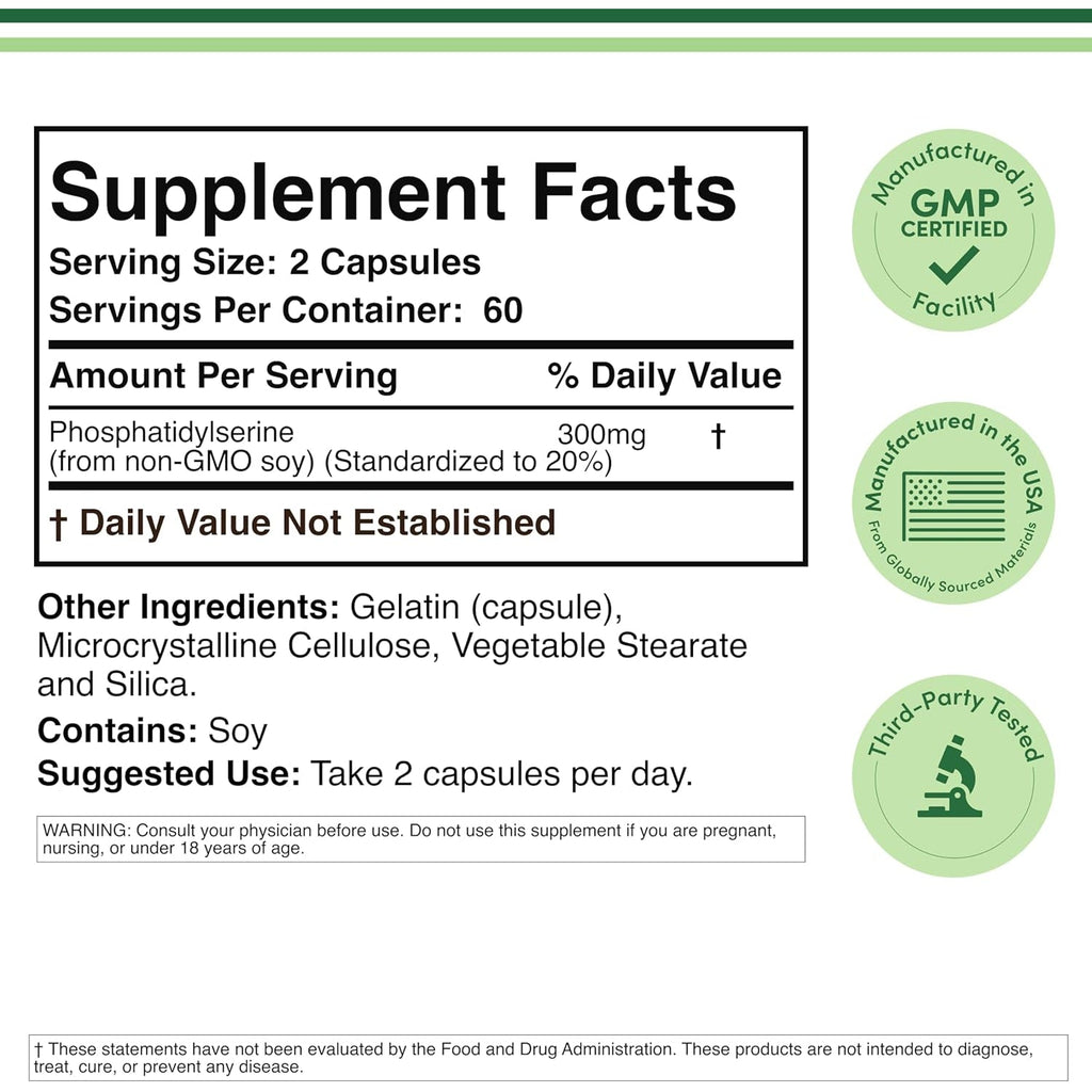 Phosphatidylserine Supplement 300Mg per Serving, 120 Capsules (Phosphatidyl Serine Complex) by Double Wood