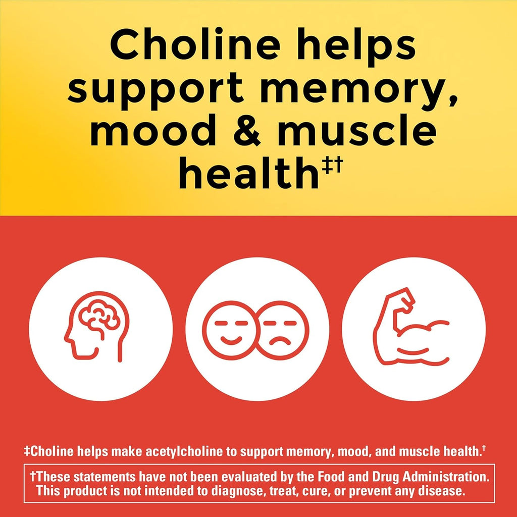 Nature Made Extra Strength Dosage Choline Supplements 800 Mg per 3 Capsules, Brain Health, Mood, Muscle & Liver Support, Vegetarian, 60 Capsules, 20 Day Supply