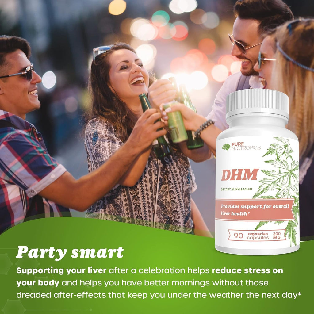 Pure Nootropics Dihydromyricetin (DHM) 300 Mg Capsules | Hovenia Dulcis Extract | 90 Veg Cap Value Pack | Support Liver Health | after Alcohol Support | Party Smart