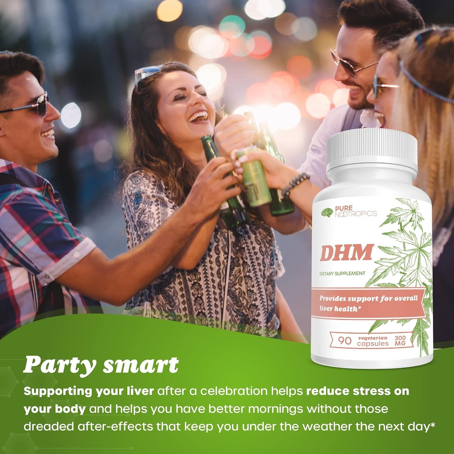 Pure Nootropics Dihydromyricetin (DHM) 300 Mg Capsules | Hovenia Dulcis Extract | 90 Veg Cap Value Pack | Support Liver Health | after Alcohol Support | Party Smart