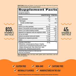 Airborne Immune Support Gummies, Assorted Fruit Flavor, 63 Ct - 750 Mg Vitamin C + Vitamins A, D & E + Zinc, Selenium, and Manganese | with Herbal Blend | Naturally Flavored