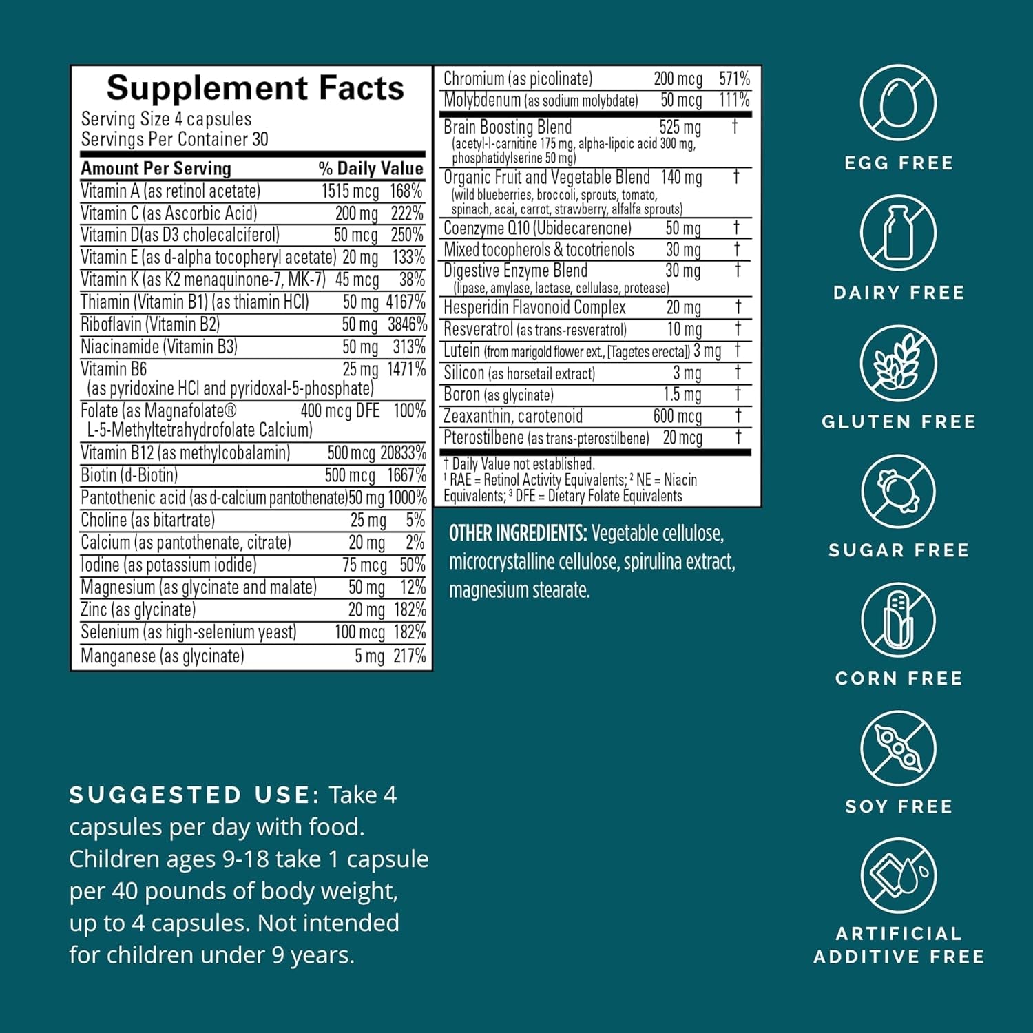 BRAINMD Dr Amen Neurovite plus - 120 Capsules - Multivitamin & Mineral Supplement, Enhanced with Phytonutrients, Enzymes & Whole Foods - Gluten Free - 30 Servings