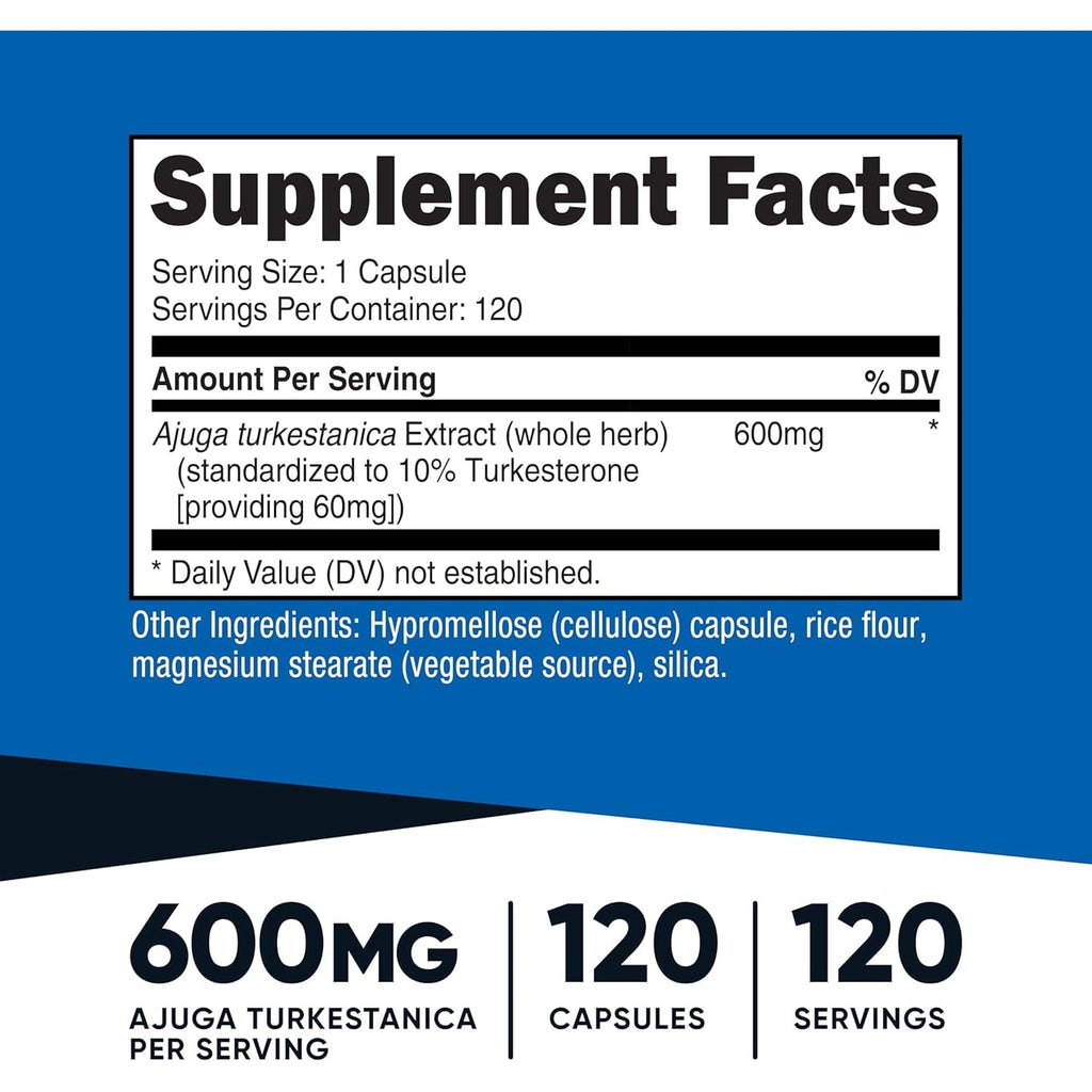 Nutricost Turkesterone Dietary Supplement 600Mg, 120 Capsules - Vegetarian, Non-Gmo & Gluten Free