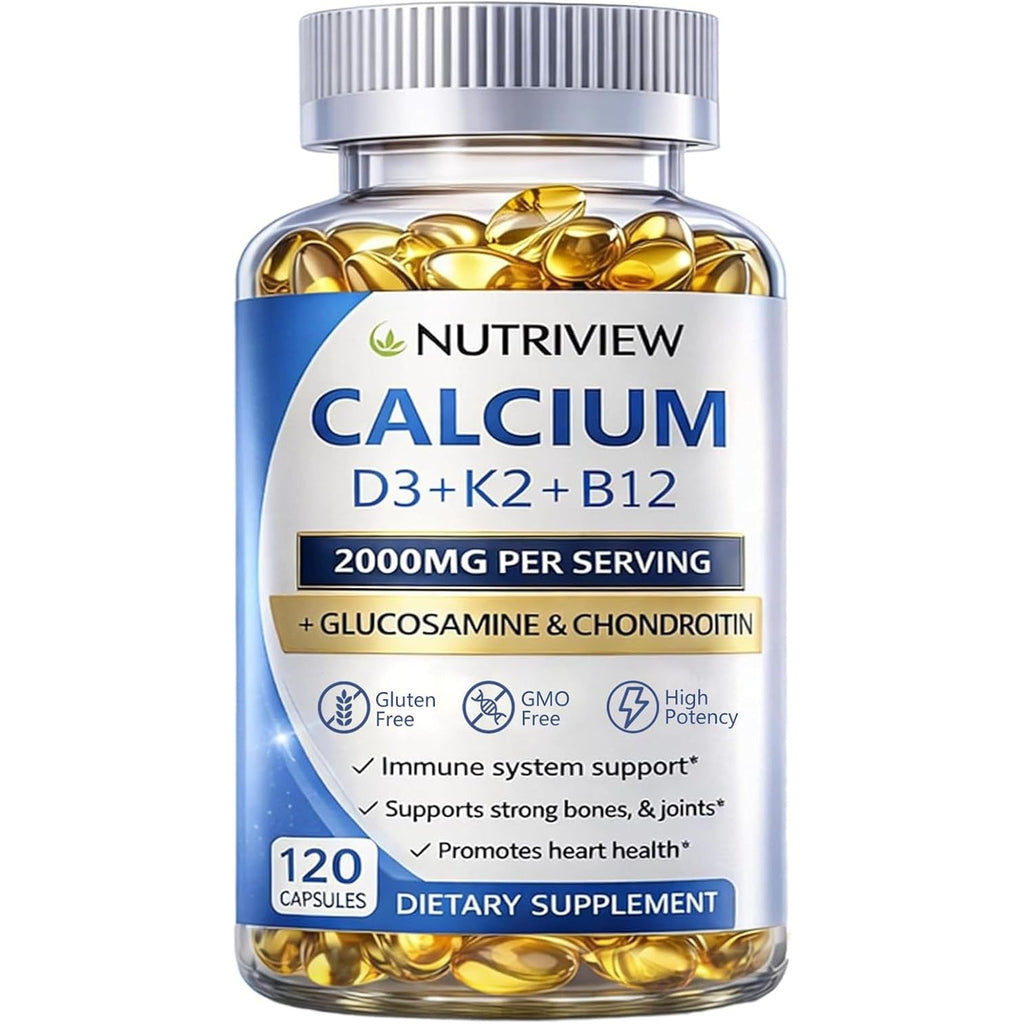 Nutriview Calcium 2000Mg with D3 & K2 - High Absorption Bone Health Supplement for Women, Non-Gmo, 120 Softgels（1Pc）