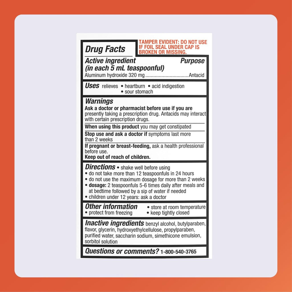 Rugby 320 Mg Aluminum Hydroxide Gel, USP - Antacid Liquid - Upset Stomach, Acid Indigestion, and Heartburn Relief - Sugar-Free - Mint Flavored - 16 Fl. Oz. (1 Pack)