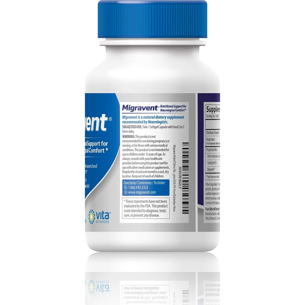Vita Sciences Migravent – Advanced Nutritional Formula with Magnesium, Coq10, Vitamin B2, and Butterbur for Brain and Circulatory Wellness – 60 Capsules