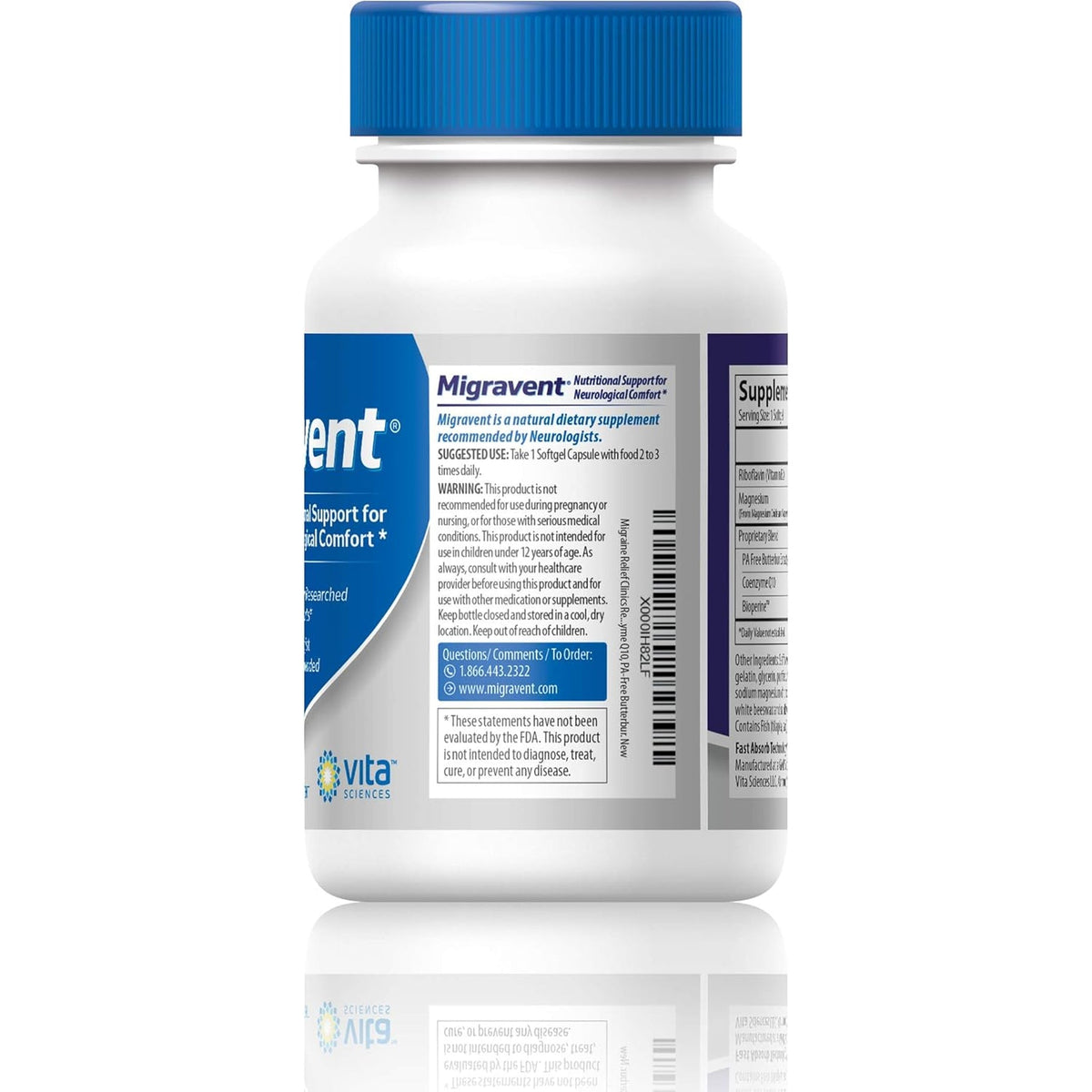 Vita Sciences Migravent – Advanced Nutritional Formula with Magnesium, Coq10, Vitamin B2, and Butterbur for Brain and Circulatory Wellness – 60 Capsules