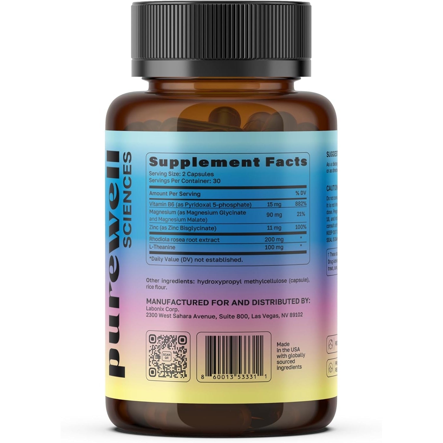 Unwind - Cortisol Supplements for Women - 60 Vegan Capsules - L Theanine Supplement + Magnesium + Rhodiola Rosea Extract + Zinc + Vitamin B6