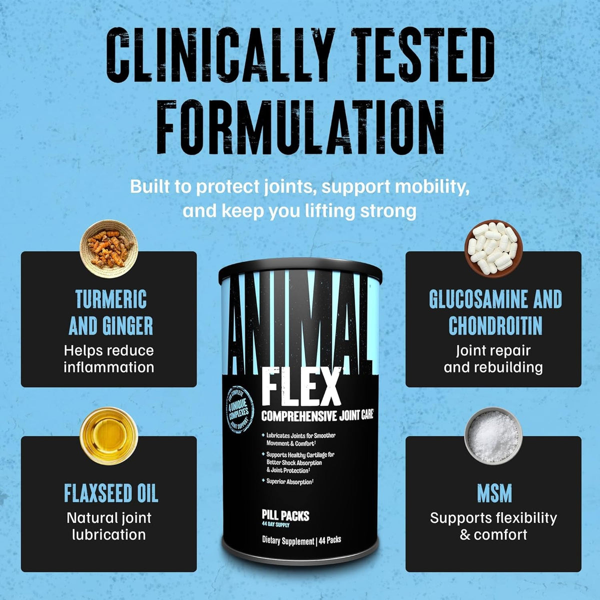 Animal Flex - Glucosamine Chondroitin Joint Supplement for Women and Men Discomfort with Turmeric, MSM, Boswellia for Cartilage, Joint Health, Muscles, Back, Knees, Shoulder, and Hip, 44 Packs