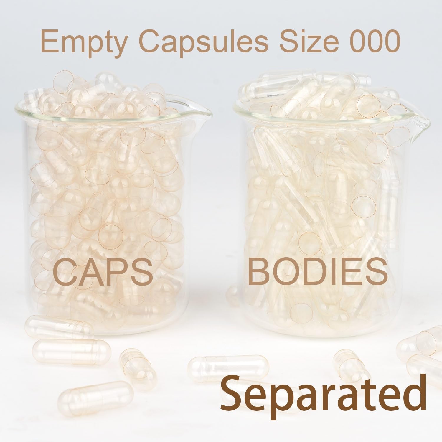 000 Capsules Separated 1000 Count, Premium Vegan Empty Capsules Size 000 Separated in 2 Bags, Clear Pill Capsule for DIY Supplement Filling