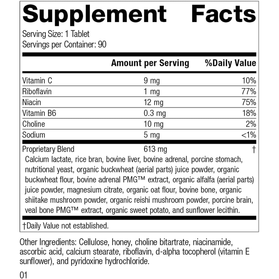 Standard Process Drenamin - Adrenal Function Supplement for Healthy Stress Response - Supports Healthy Energy Production & Metabolism - Gluten-Free, Non-Dairy & Non-Soy - 90 Tablets (90 Servings)