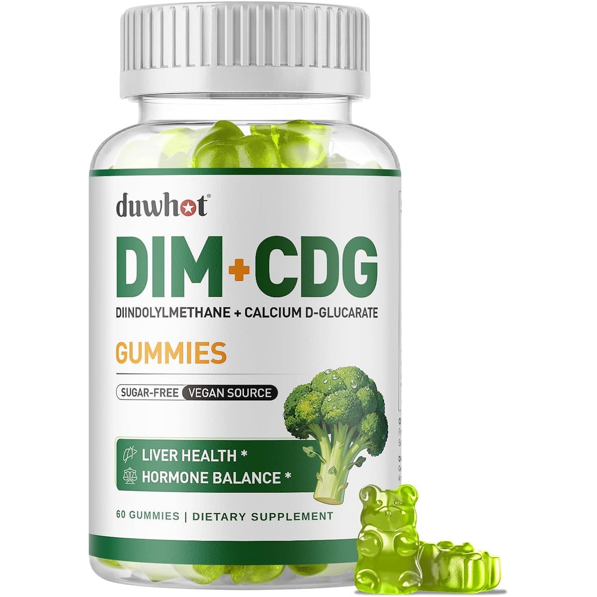Duwhot DIM Supplement with Calcium D-Glucarate, Estrogen Supplement for Women Men Adults, DIM Calcium D Glucarate with Vitamin C & E, Hormone Balance & Liver Health Support, Sugar-Free, 60 Count