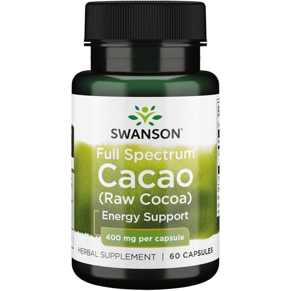 Swanson Full Spectrum Cacao (Raw Cocoa) - Herbal Supplement Promoting Mild Energy Support - Traditional Whole Fruit Formula - (60 Capsules, 400Mg Each)