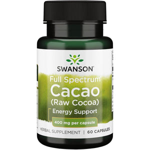 Swanson Full Spectrum Cacao (Raw Cocoa) - Herbal Supplement Promoting Mild Energy Support - Traditional Whole Fruit Formula - (60 Capsules, 400Mg Each)