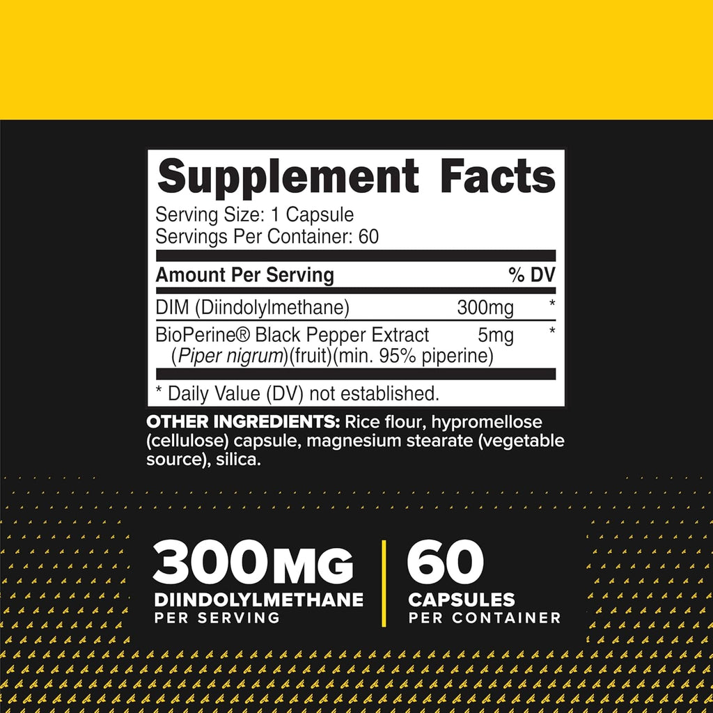 Primaforce DIM Supplement (Diindolylmethane) 300Mg, 60 Vegetarian Capsules - with Bioperine Black Pepper Extract for Enhanced Absorption, GMO Free, Gluten Free