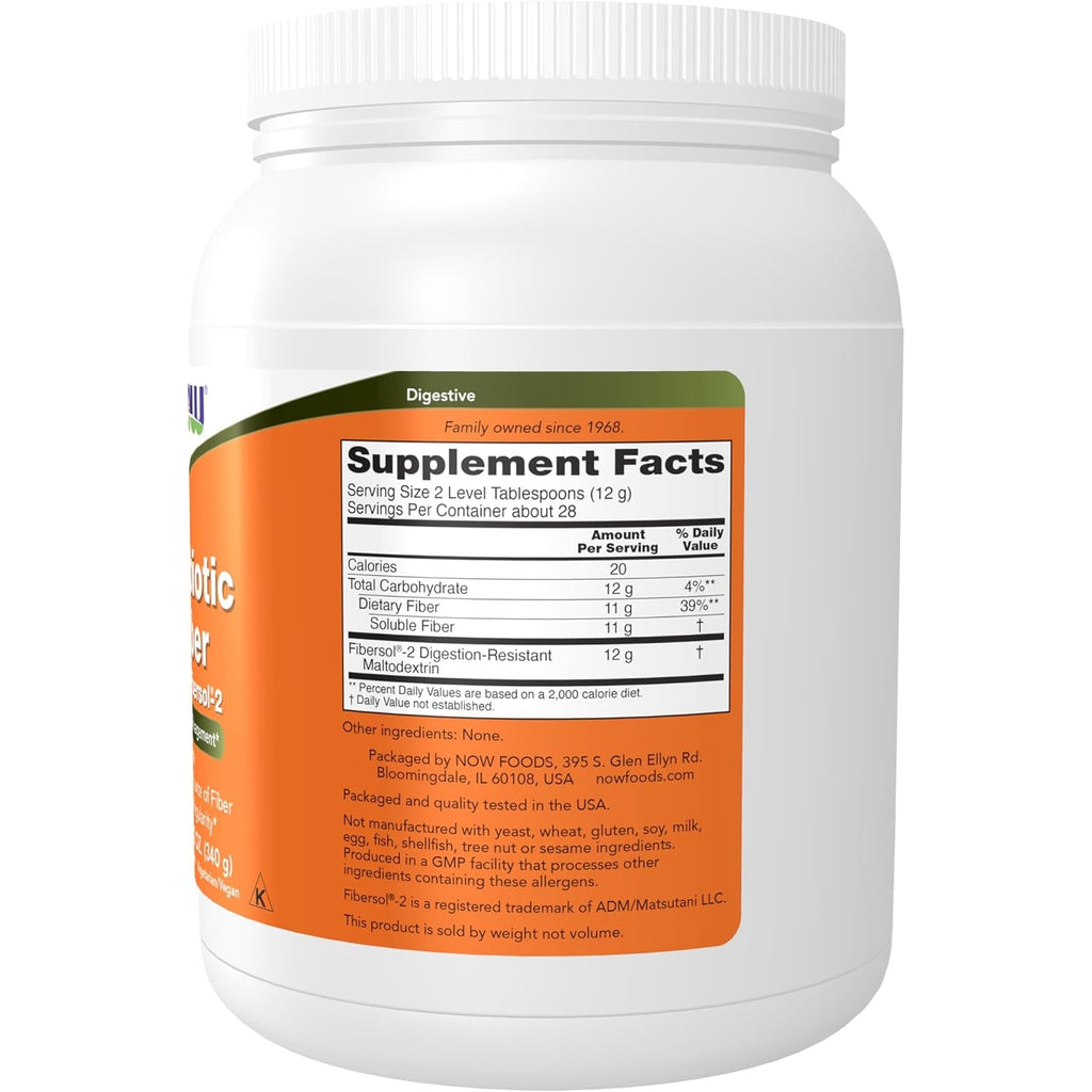 NOW Foods Supplements, Prebiotic Fiber with Fibersol-2, Derived from Non-Gmo Corn, Powder, 12-Ounce