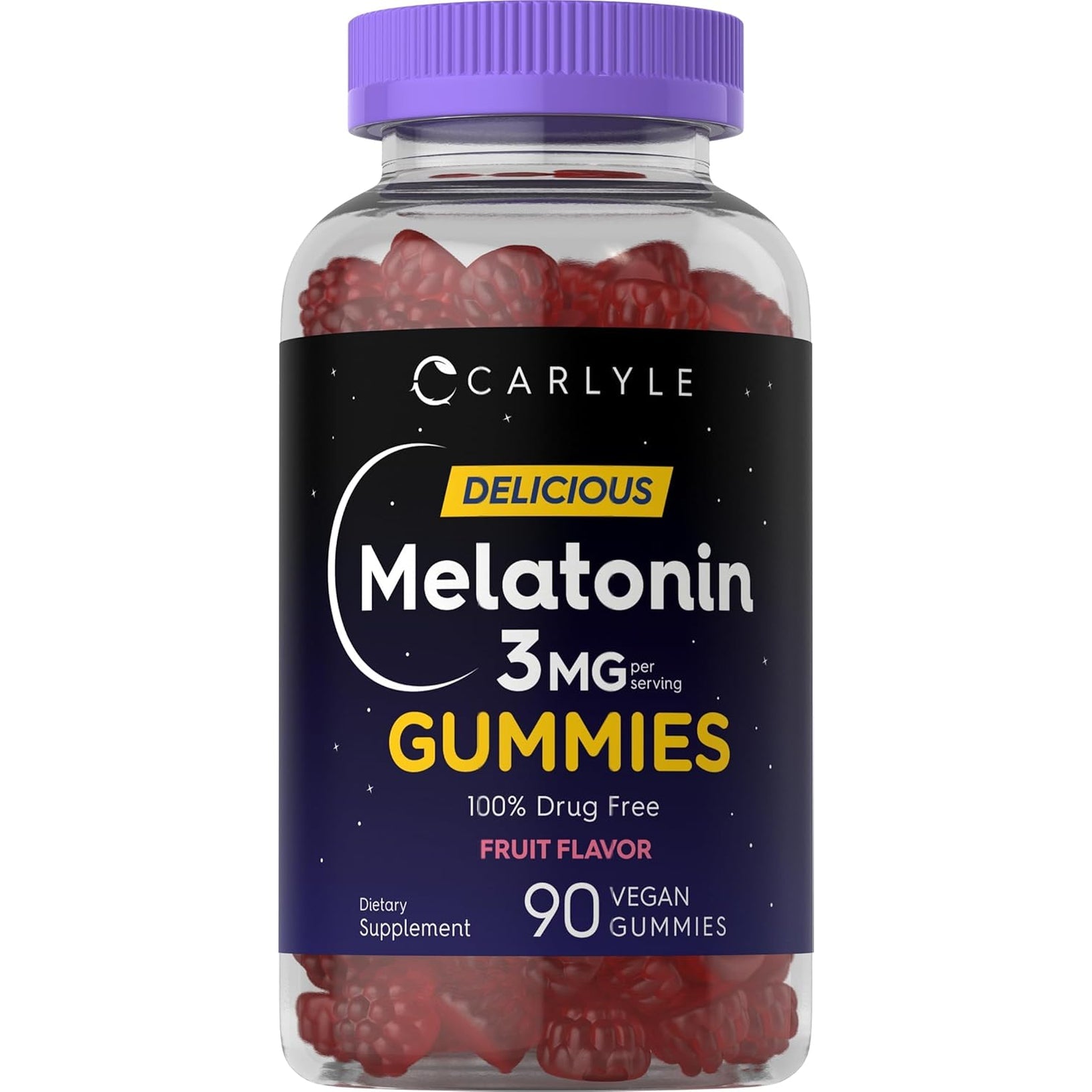Carlyle Melatonin Gummies 3Mg | 90 Count | Fruit Flavor Gummy Supplement | 100% Drug Free Support | Vegan, Non-Gmo, Gluten Free
