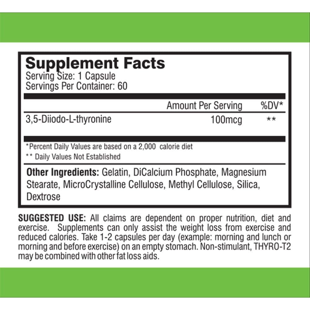 Thyro-T2 Thyroid Hormone Fat Burner Supplement - Boost Metabolism and Lose Weight (60 Capsules - 1 Month Supply)