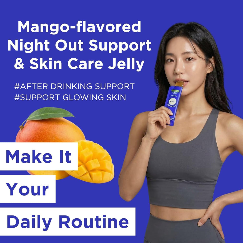 EASY TOMORROW - Natural Energy & Morning Vitality Jelly Stick - Daily Korean Skin Health Supplement & after Drinking Support with DHM & Glutathione - K-Beauty Inspired (Mango Flavor, 10 Sticks)