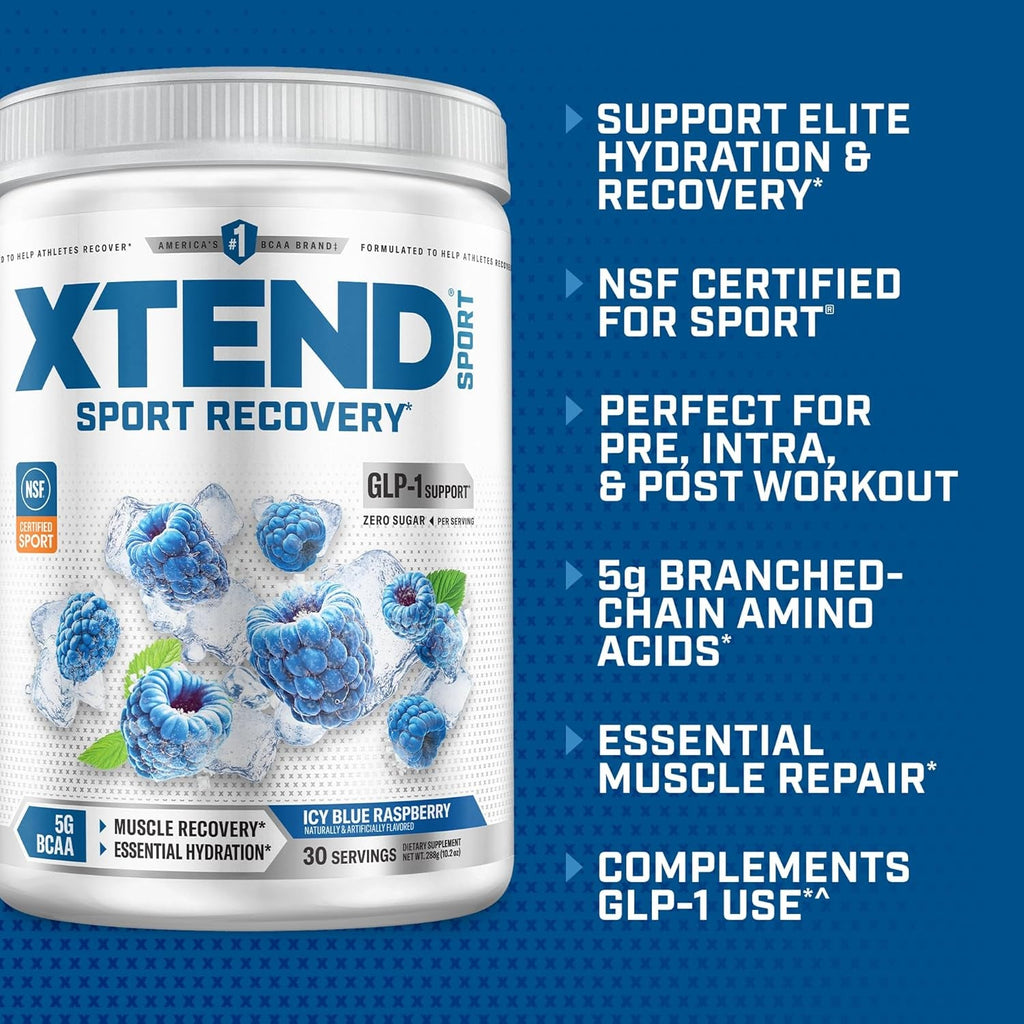 XTEND Sport BCAA Powder Blue Raspberry Ice - Electrolyte Powder for Recovery & Hydration with Amino Acids - 30 Servings