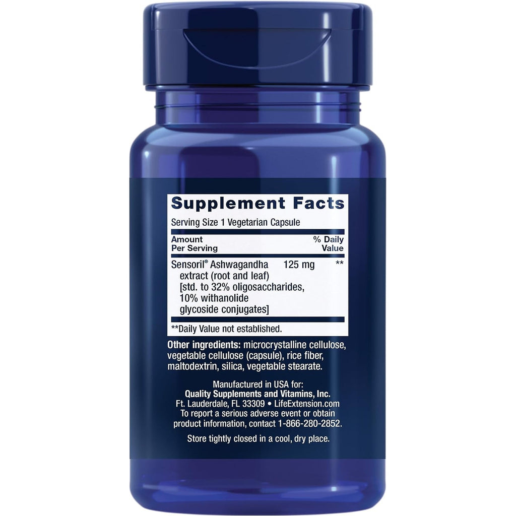 Life Extension Optimized Ashwagandha - Stress Management Supplement for a Healthy Stress Response, Focus, Memory, Stress Relief - Vegetarian, Gluten-Free, Non-Gmo, 60 Capsules