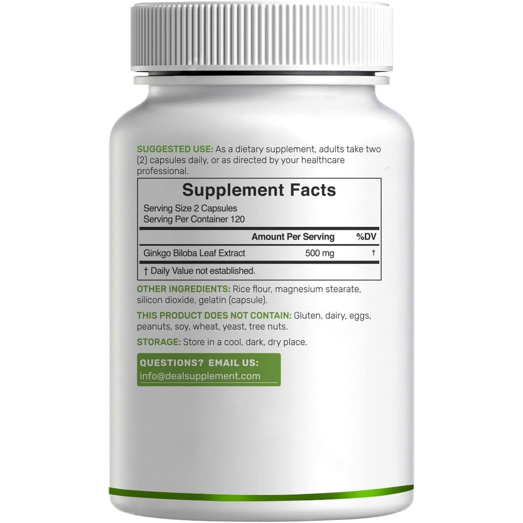 DEAL SUPPLEMENT Ginkgo Biloba 500Mg per Serving, 240 Capsules, 4 Month Supply – Grown in Northern Asia – Extra Strength, Promotes Brain Function