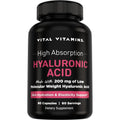 Vital Vitamins Hyaluronic Acid Supplements - Made with 200Mg of Low Molecular Weight Hyaluronic Acid - Supports Skin Hydration & Elasticity from within - 60 Capsules, 60 Servings