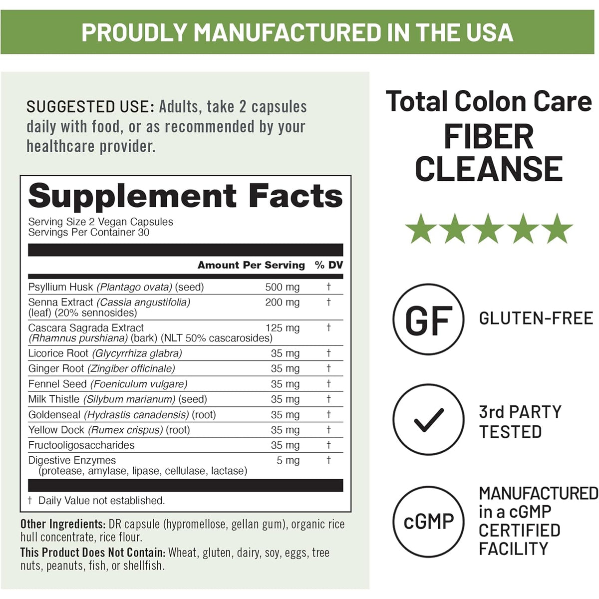 Naturewise Total Colon Care Fiber Cleanse - Natural Laxative Blend - Herbal Laxatives, Prebiotics, & Enzymes for Regularity, Digestion, Weight & Gut Health - Non-Gmo - 60 Capsules[30-Day Supply]