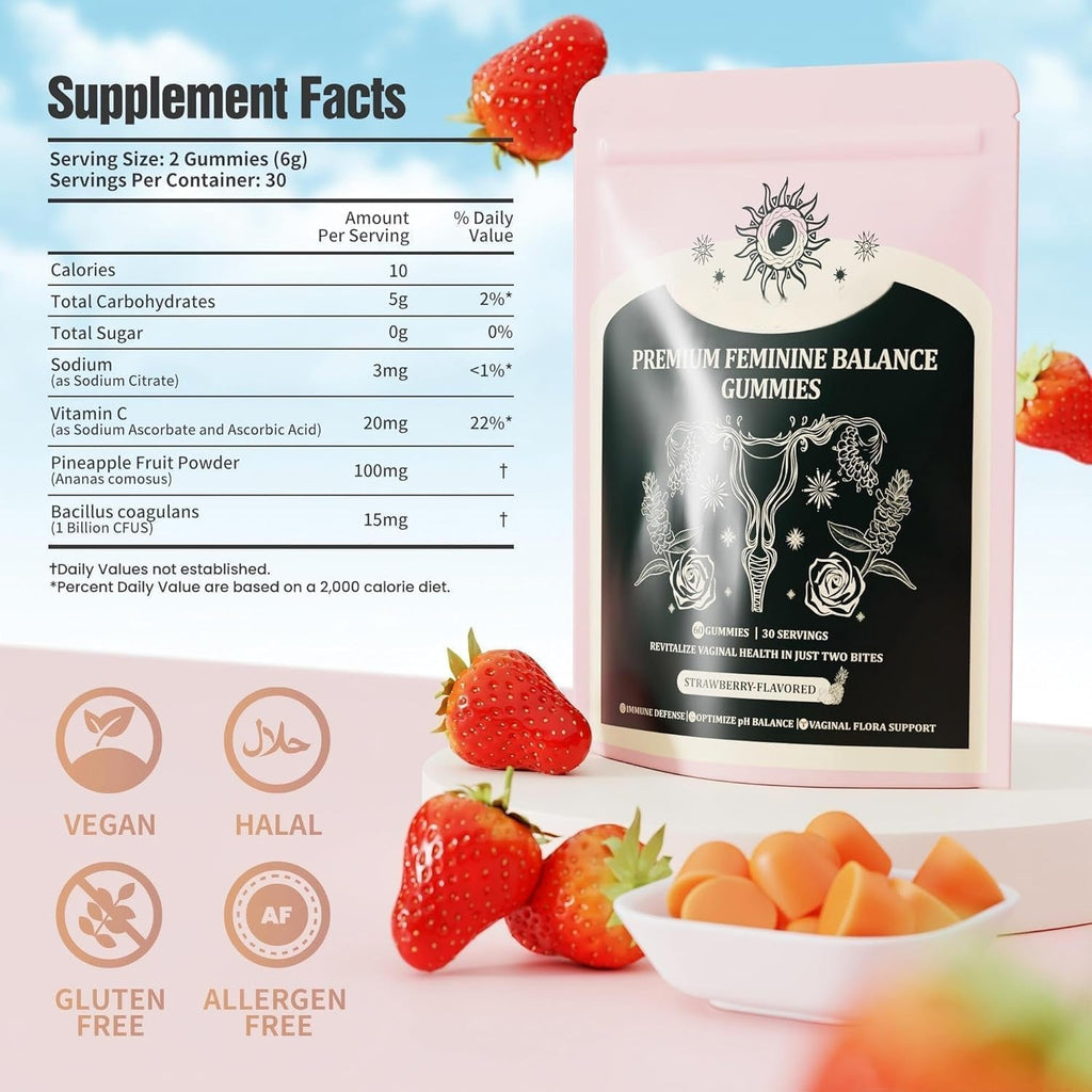 NIUSISE Feminine Balance Gummies, Premium Balance Supplement for Women PH Health, Immune Support, Vegan, Gluten-Free - Hawaiian Pineapple - 120 Gummies - 60 Servings 2 Pack.
