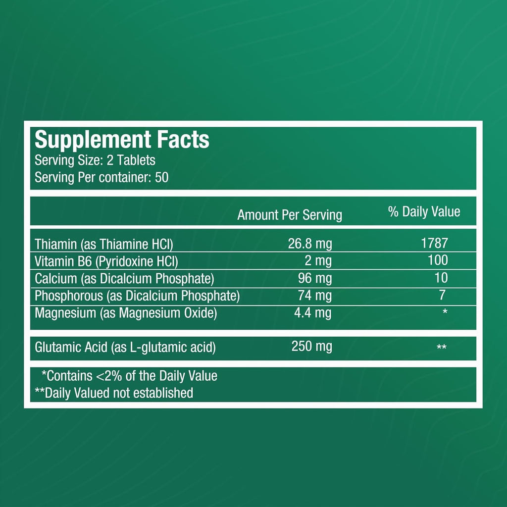 Brain Supplement with Vitamin B6 & Thiamine for Memory, Focus and Cognitive Support | High-Dose B Vitamins for Nervous System Brain Health, Daily Formula for Adults, 100 Tablets (1-Pack)