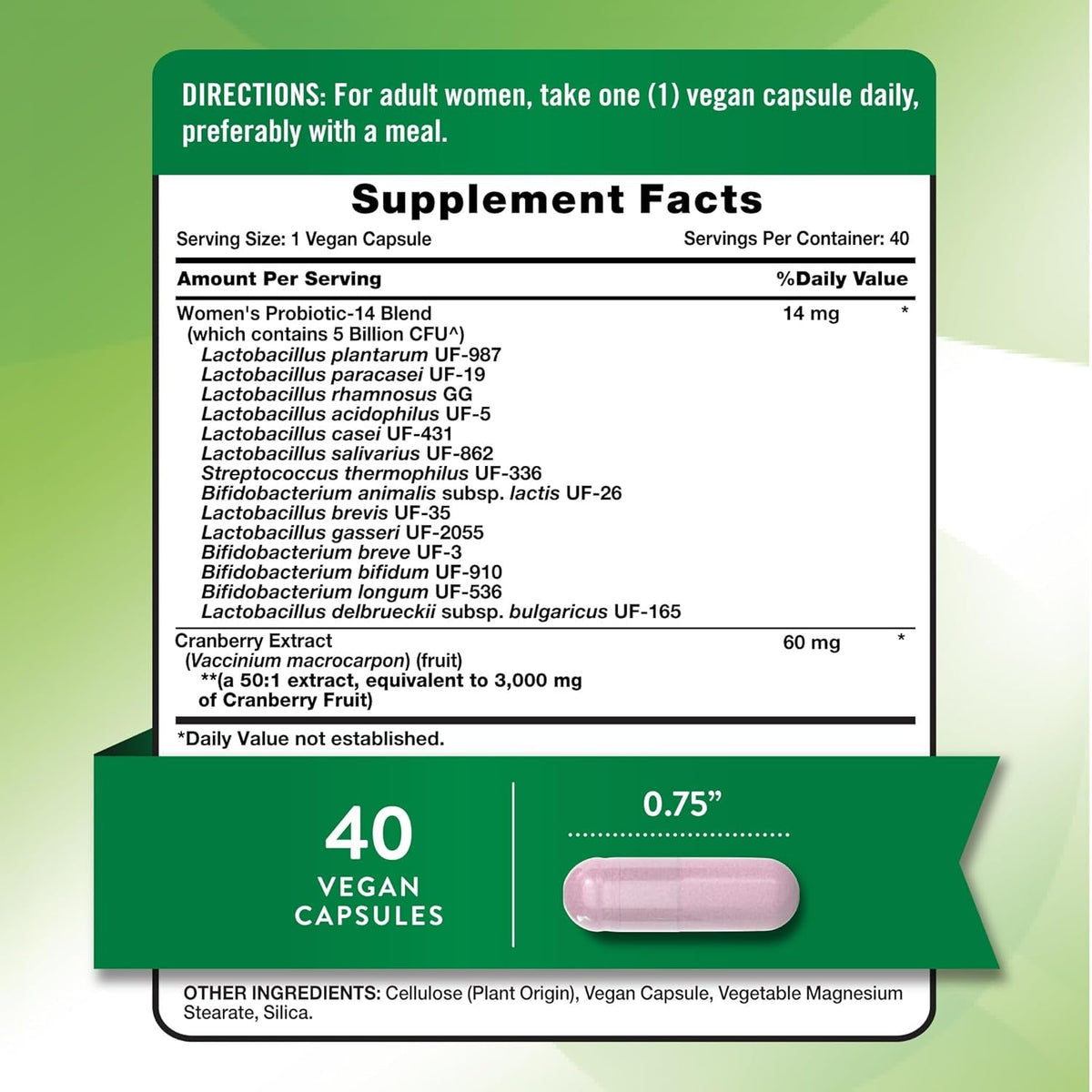 Nature'S Truth Probiotics for Women | 5 Billion Cfus Daily | 40 Vegan Capsules | with Cranberry | Non-Gmo & Gluten Free | No Refrigeration Needed