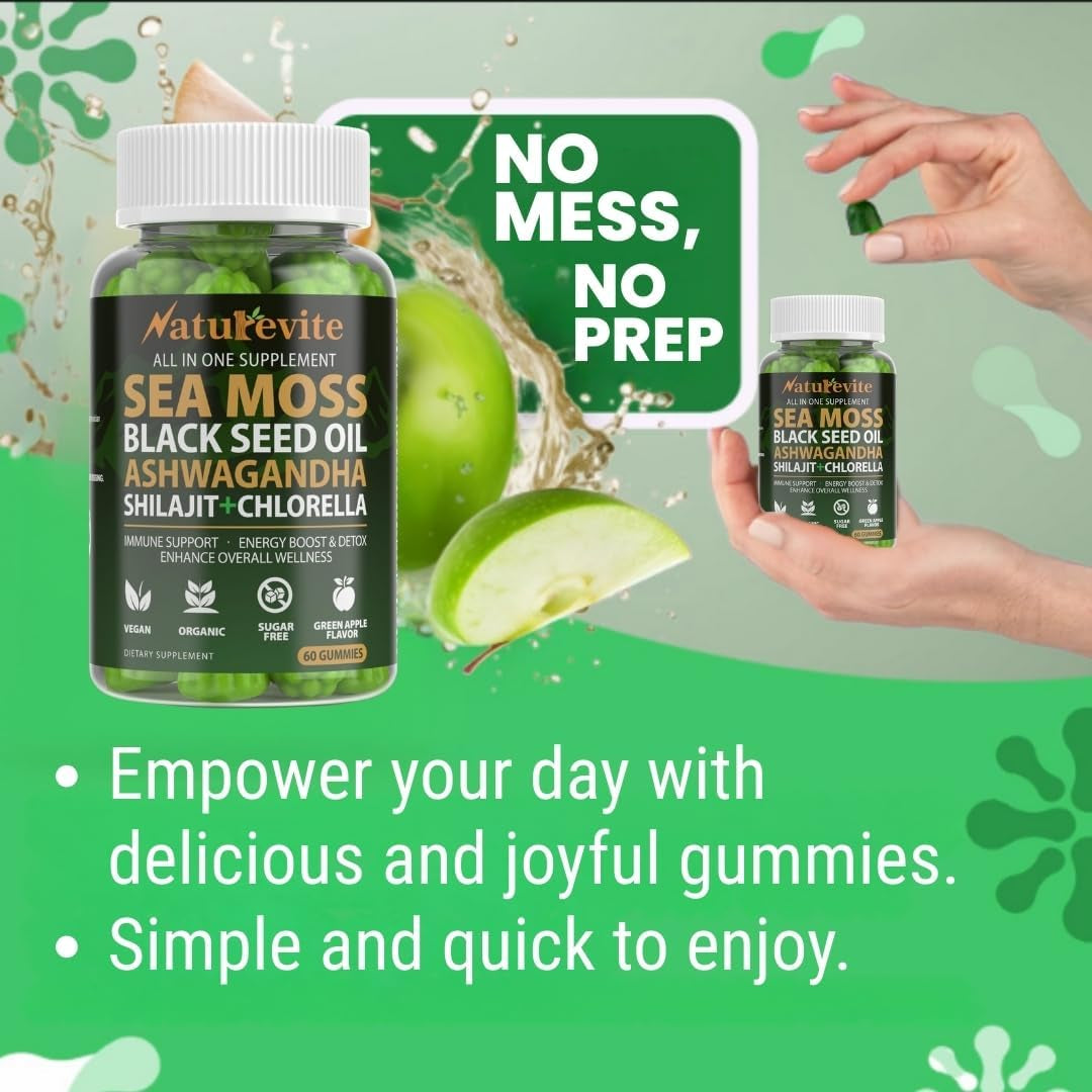 16 in 1 Sea Moss Gummies — Us-Made, 3X Potent Seamoss Gummies for Men and Women with Black Seed Oil, Ashwagandha, Burdock, and More — Supports Immunity, Energy & Vitality (30-Day Supply, 60 Gummies)