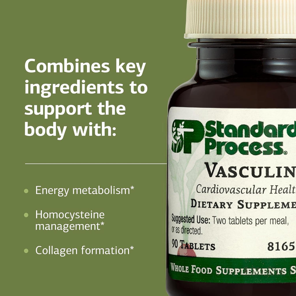 Standard Process Vasculin - Supplement for Cardiovascular & Healthy Heart Support - Supports Collagen Formation & Heart Health - Non-Dairy & Non-Soy - 90 Tablets (45 Servings)