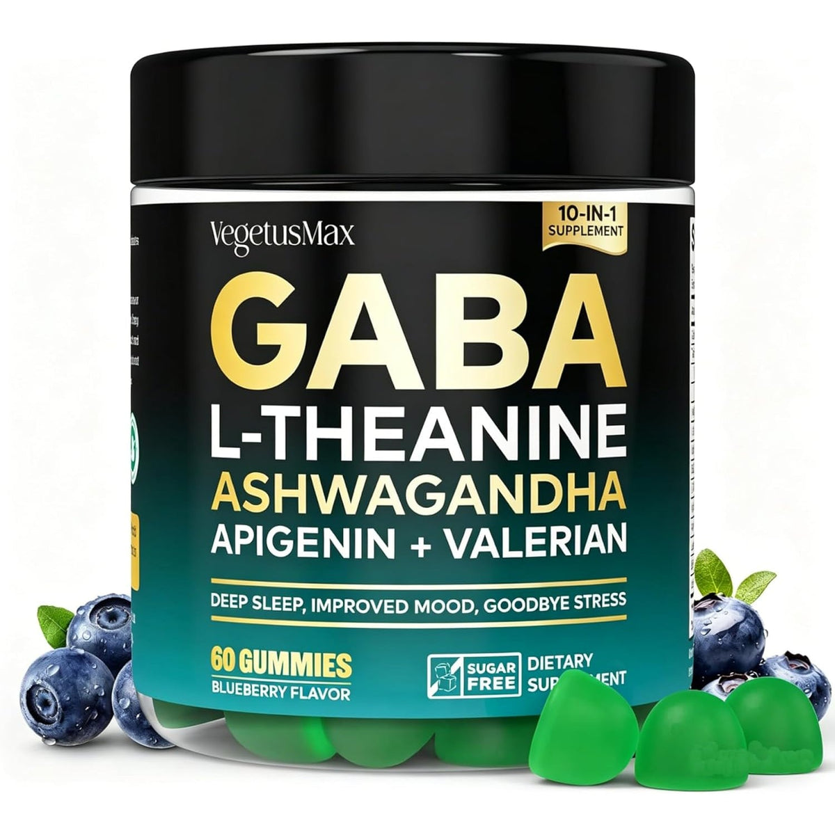 GABA Gummies 500Mg Sugar-Free Calm Gummies with L Theanine, Ashwagandha, Magnesium, Vitamins D3, B6, Melatonin-Free for Calm, Mood, Zzz, GABA Supplement for Adult, Blueberry 60 Count (Pack of 1)