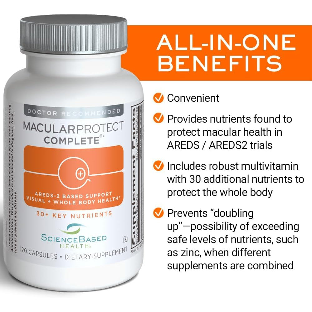 Sciencebased Health Macularprotect Complete – AREDS 2 Eye Health Supplement & Daily Multivitamin – 30+ Nutrients with Lutein & Zeaxanthin – Supports Vision & Whole Body Health – 120 Capsules