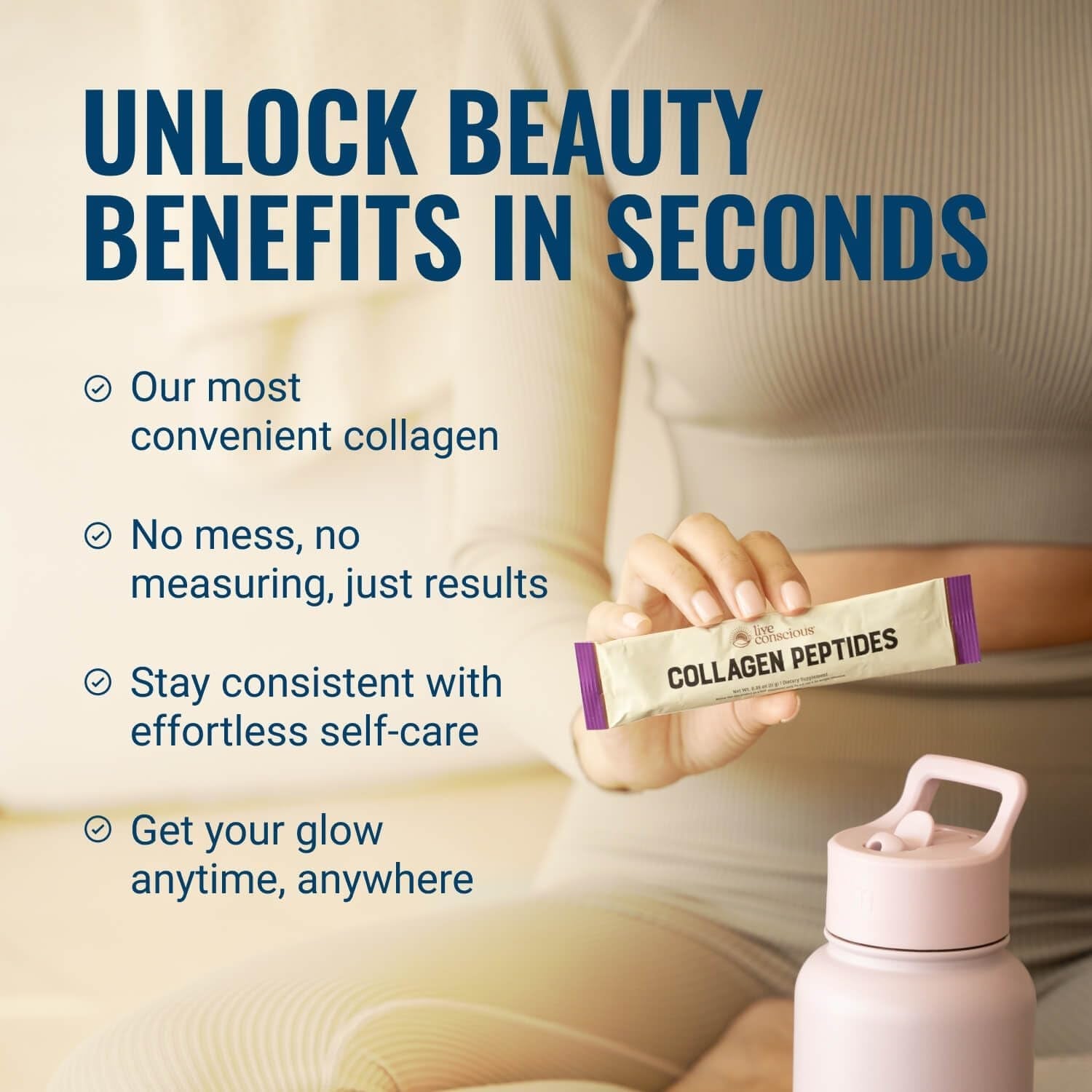 Live Conscious Collagen Peptides Powder - Naturally-Sourced Hydrolyzed Collagen Powder - Hair, Skin, Nail, and Joint Support - Type I & III Grass-Fed Collagen Supplements for Women and Men - 16Oz