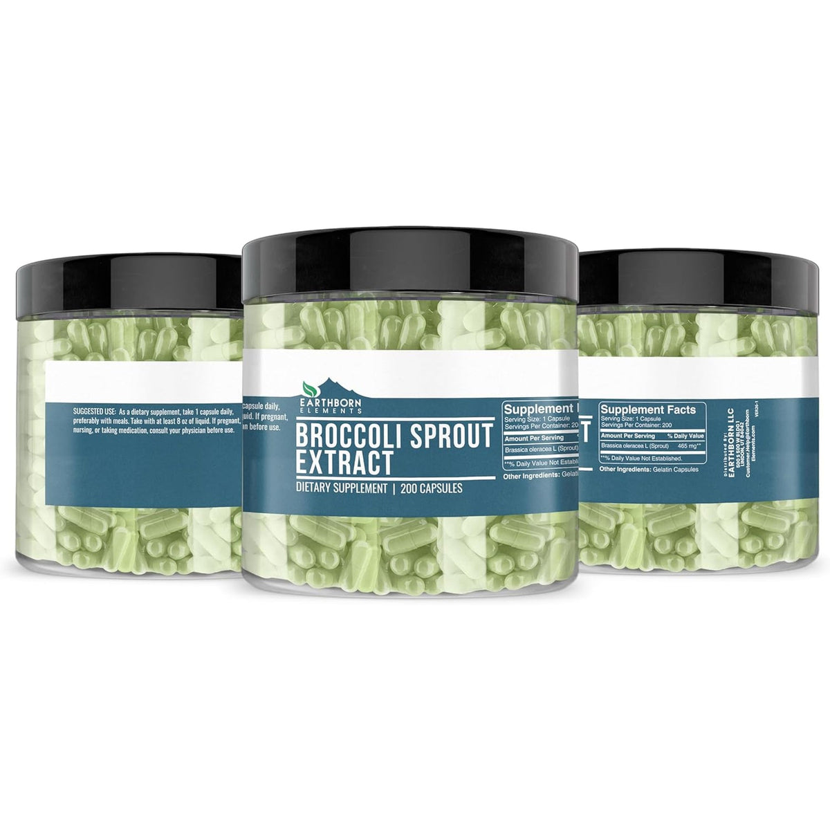 Earthborn Elements Broccoli Extract 200 Capsules, Pure & Undiluted, No Additives