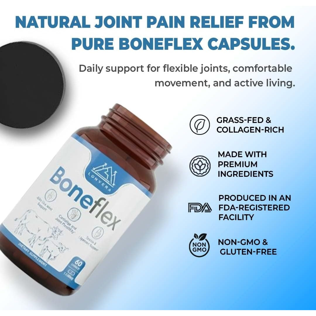 Lonvera Boneflex Glucosamine Chondroitin MSM Turmeric Joint Support Supplement with Grass Fed Bone Marrow and Collagen - Joint Supplements for Men and Women, 60 Capsules